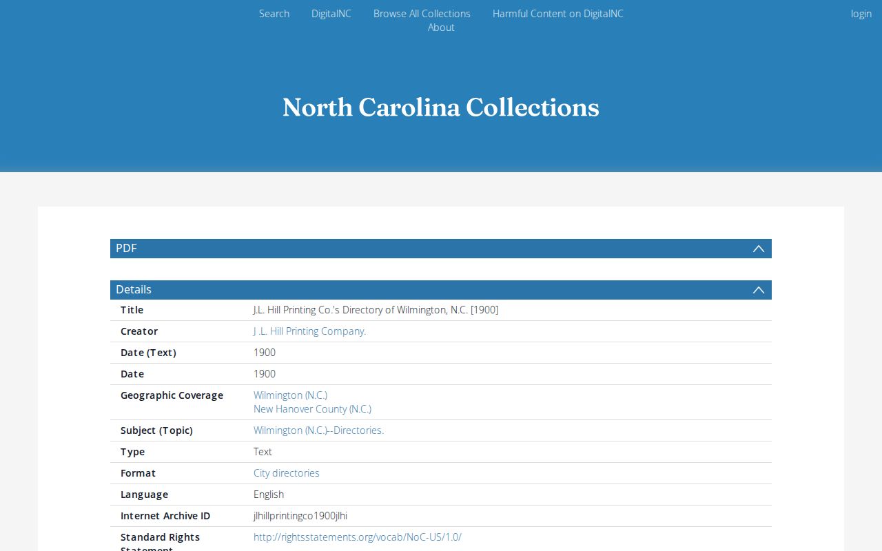 Wilmington historic directory 1900 DigitalNC record