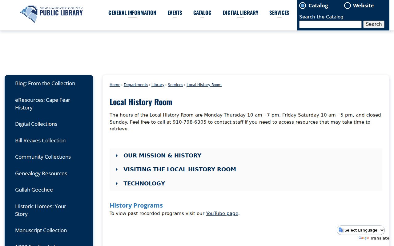 Wilmington historic directory Local History Room access information