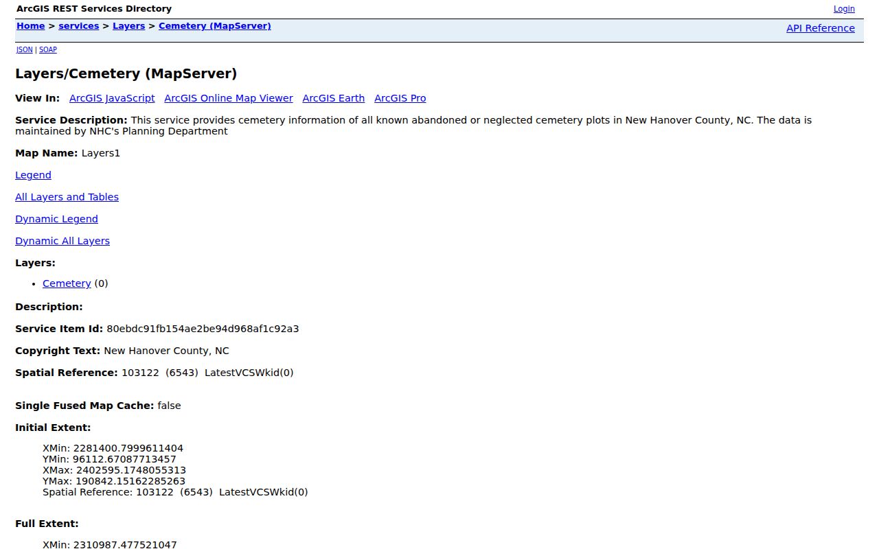 Wilmington neighbors county cemetery map layer metadata