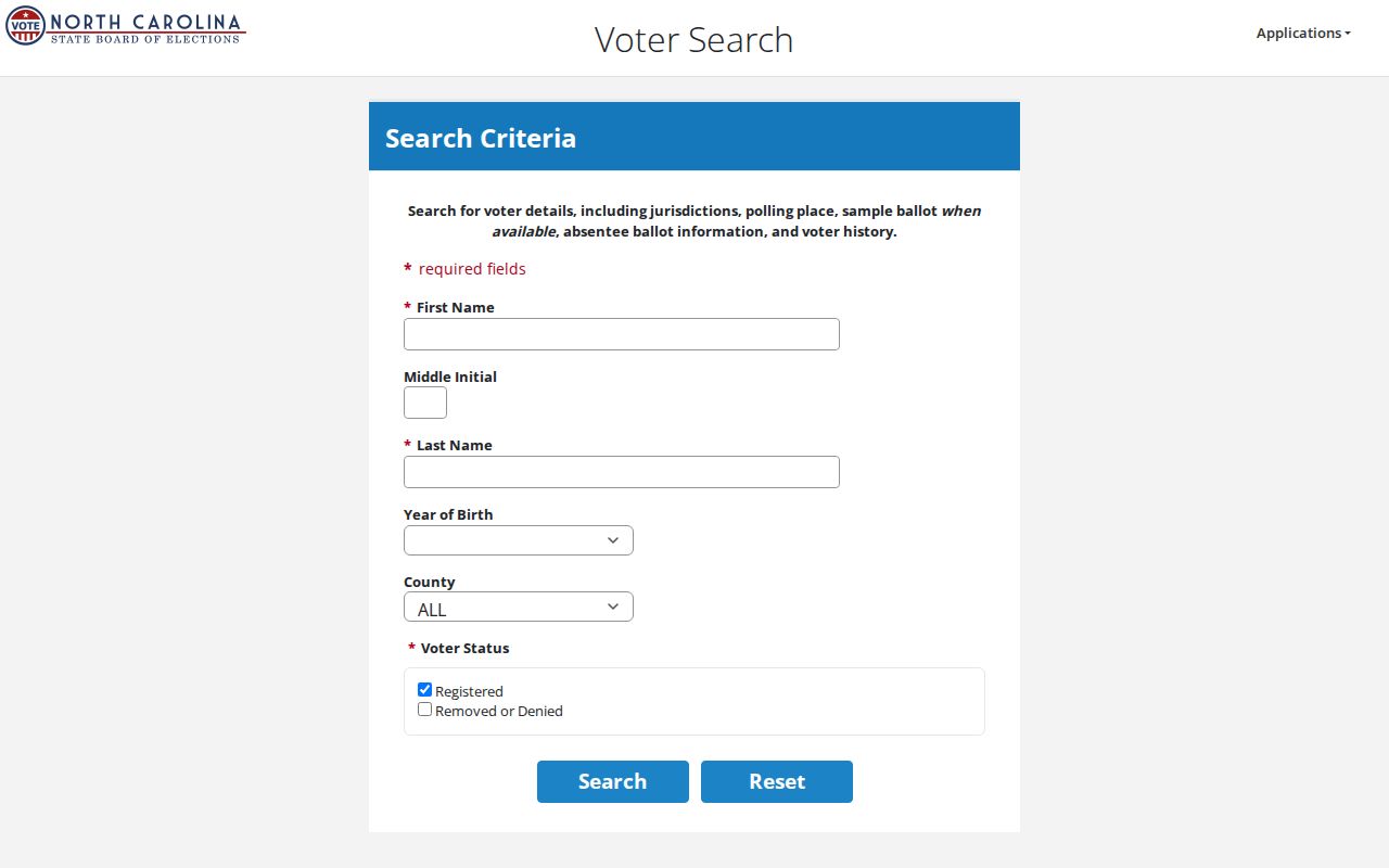 Wilmington residents directory North Carolina voter search fields